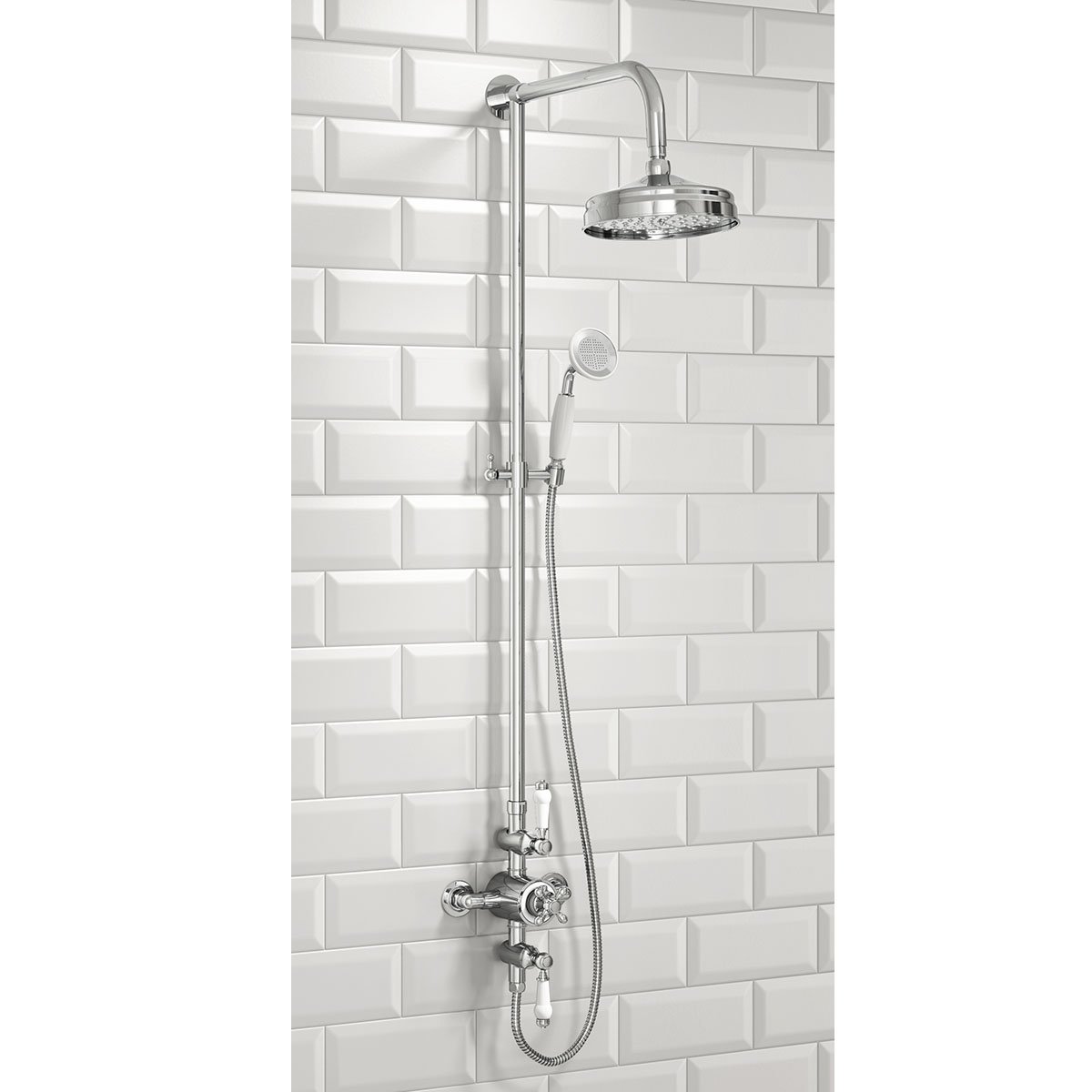 SHOWER006.jpg Traditional Rigid Riser Shower with Fixed Head and Handset - Image 1