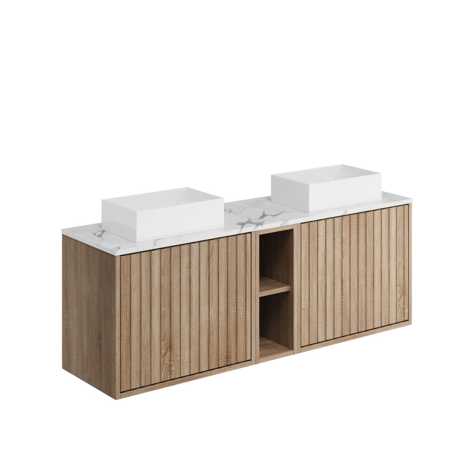 WORKTOP-1370X395-CARRARA_CUTOUT_001-1-1500x1500-1.jpg Alfie 1400 Cabinet with Open Storage - Image 1